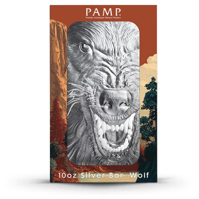 犬　銀貨 Buy 10 Oz Silver Bar - PAMP USA Wolf Bar (In Capsule) | Monument