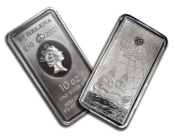 2021 10 oz St. Helena Rectangular Silver East India Company Coin