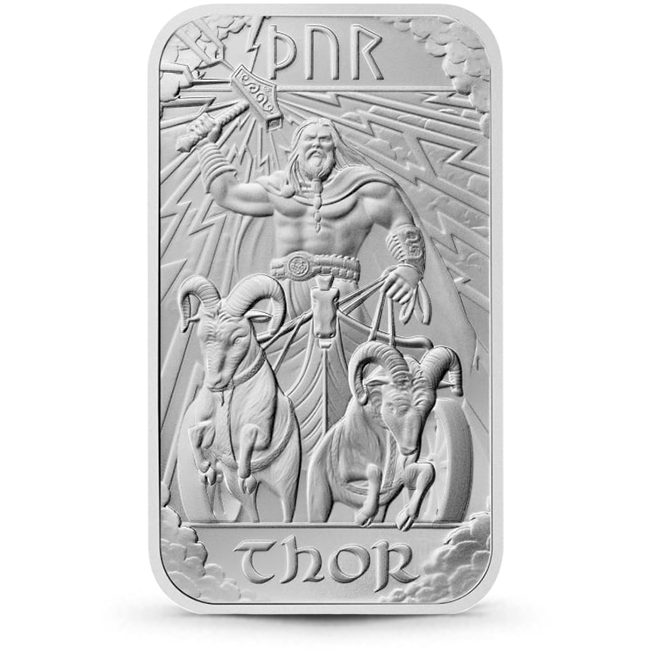 1オンス ロイヤルミント グレートブリテン 北欧神々 - トール.9999銀バー Buy the 1 Oz Royal Mint Great Britain Norse Gods - Thor .9999