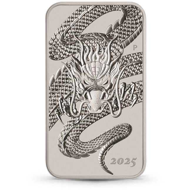 オーストラリア ドラゴン銀バー　1 オンス Buy the 2025 1 oz Australia Dragon .9999 Silver Rectangular