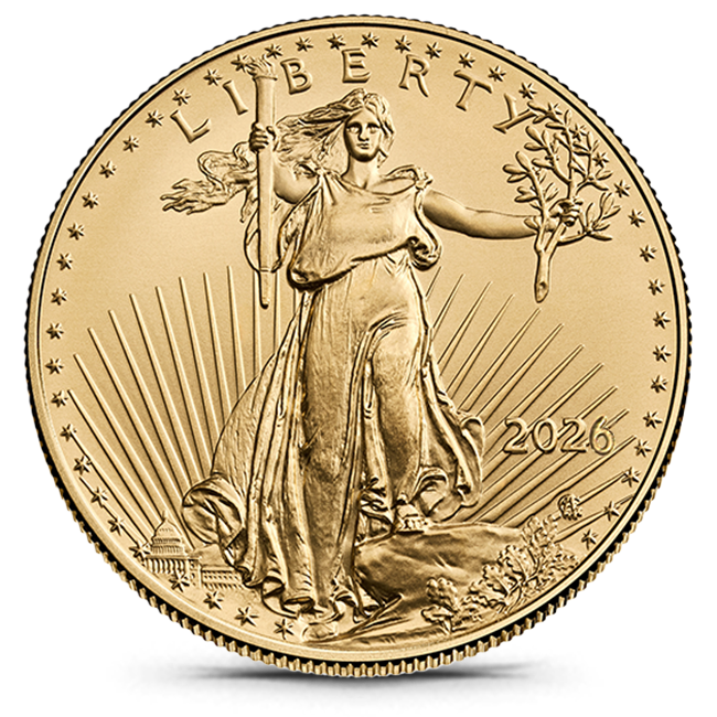 2026 American Gold Eagle coin obverse featuring Lady Liberty holding a torch and olive branch