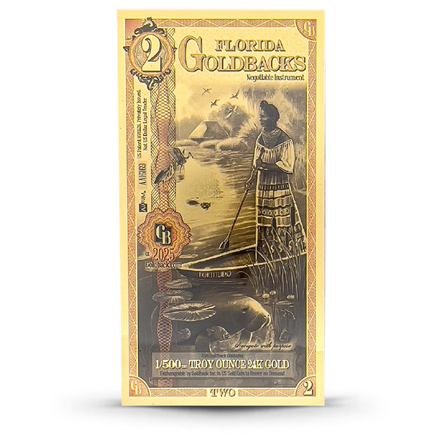 Buy the 2 Florida Goldback - Aurum Gold Foil Note (24k) | Monument