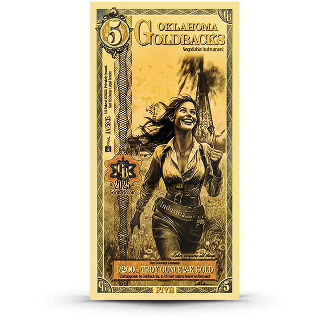 2025 Oklahoma 5 Goldback Alpha Series – 1/200 Oz 24K Gold Note – Valaurum