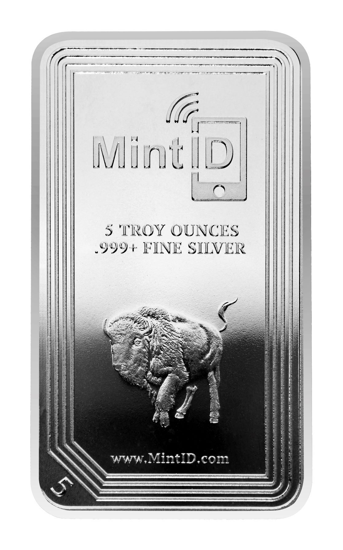 Buy MintID 5 oz Silver Buffalo Bar (BU, AES-128 Encrypted