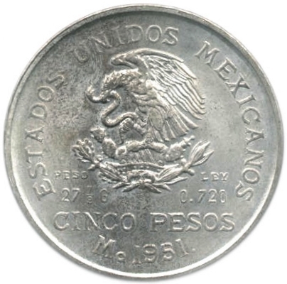 Buy 1953 Mexico Silver 5 Hidalgo Avg Circ (ASW .640 oz) Online