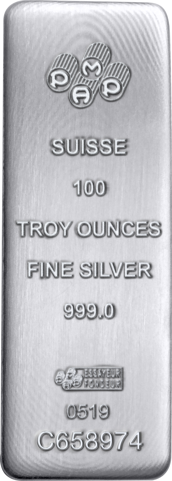 Buy the PAMP Suisse 100 Oz Cast Silver Bar (New w/Assay