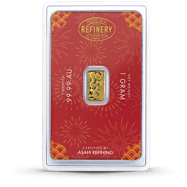 Buy the Asahi 1 Gram Lunar Snake Gold Bar | Monument Metals