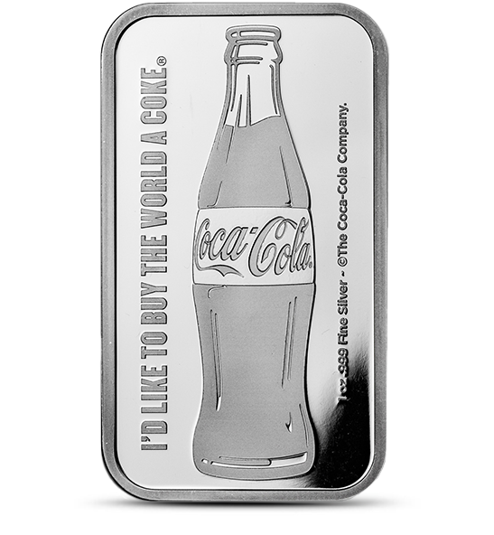 Buy the Coca-Cola 1 Oz Pure .999 Fine Silver Bar | Monument Metals