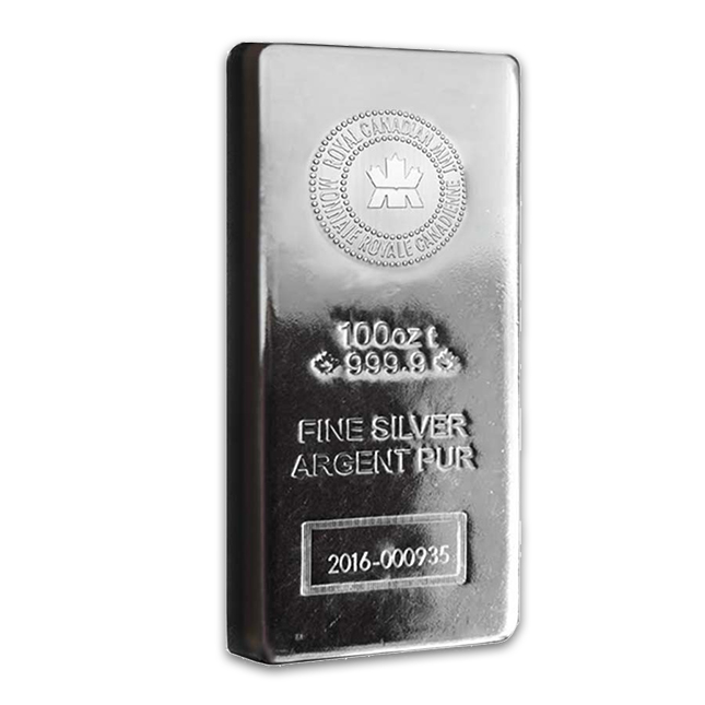 Buy 100 Oz Royal Canadian Mint (RCM) Silver Bar | Monument Metals