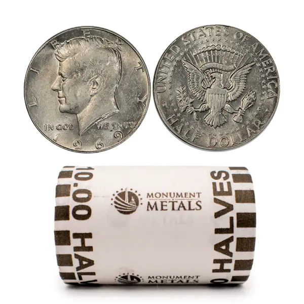 Buy $10 Face Tube of 40% Silver 1965-1970 Kennedy 50c - Monument