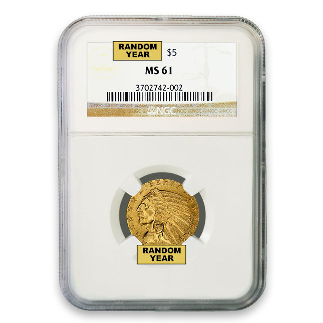 Buy 1908-1929 Random Date $5 Indian NGC MS 61 - Monument Metals