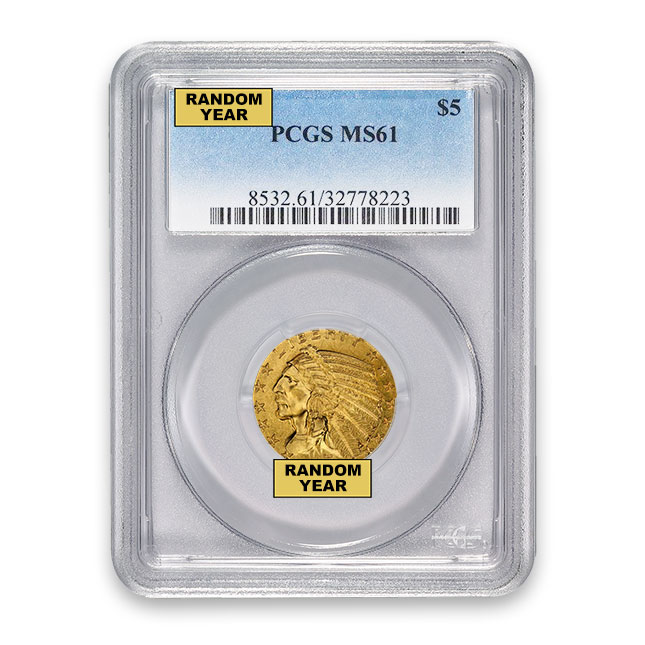Buy 1908-1929 Random Date $5 Indian PCGS MS 61 - Monument Metals